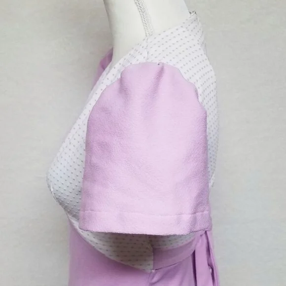 Vintage 1960s Lilac Swiss Dot Handmade Short Sleeve Tie Waist Maxi Dress S - Picture 8 of 13